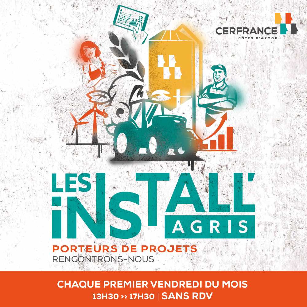 Les rendez-vous « Les Install’Agris » se déroulent les premiers vendredis de chaque mois, sans rdv, de 13h30 à 18h dans trois des agences du département : Guingamp, Loudéac et Broons.