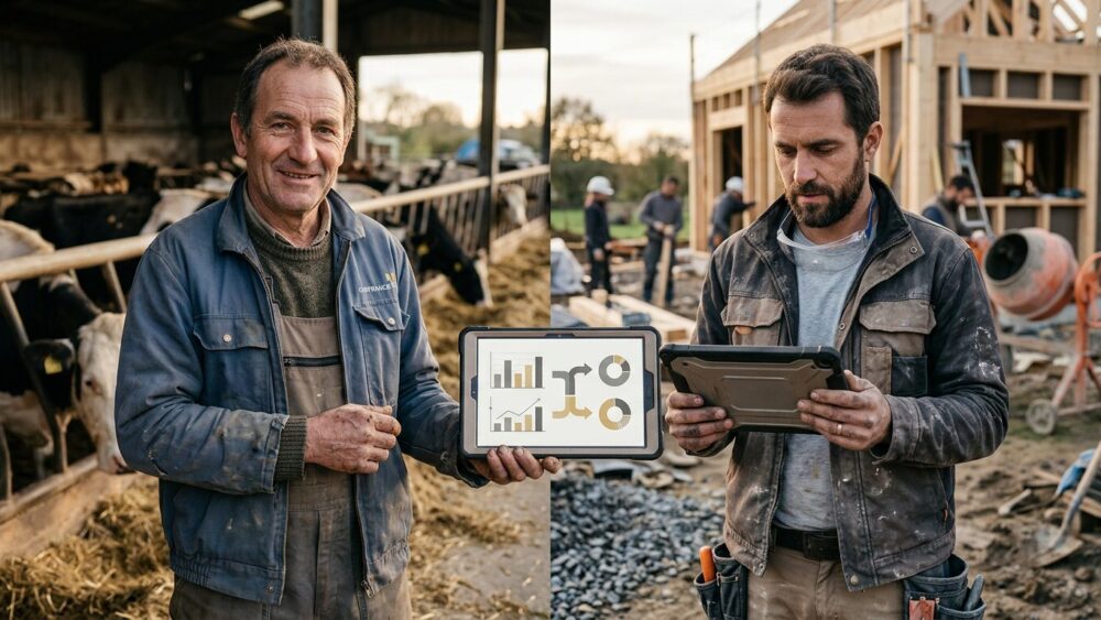 un artisan et un agri sont occupés à calculer