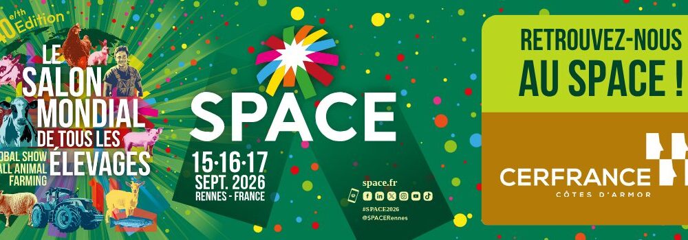 affiche du SPACE, le salon mondial de tous les élevages avec la date, le logo et les réseaux sociaux