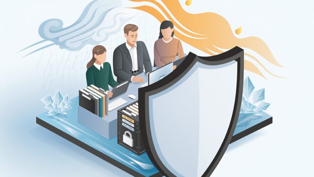 Illustration d'une TPE protégée des aléas climatiques grâce à une organisation anticipée et une stratégie de continuité d'activité.
